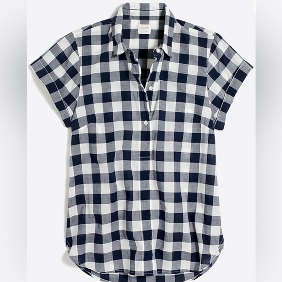 J. Crew Tops - J. Crew Shirt Short Sleeve Navy and White Plaid  Small